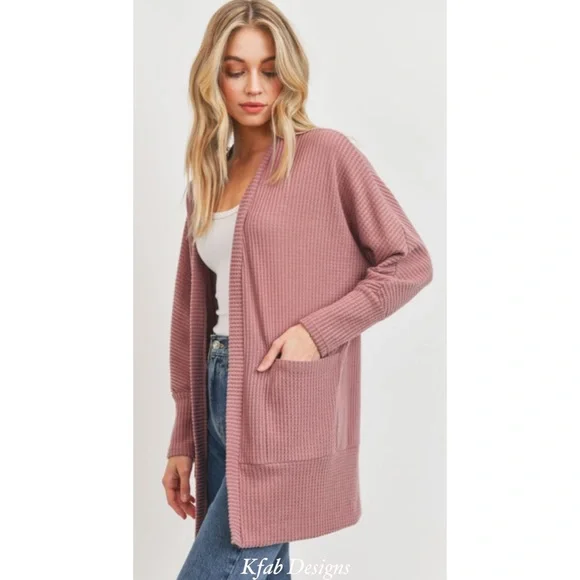 ❤️ LAST 2! Mauve Super Soft Brushed Thermal Relaxed Fit Pocket Cardigan! - Picture 3 of 7